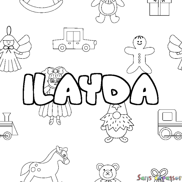Coloriage pr&eacute;nom ILAYDA - d&eacute;cor Jouets