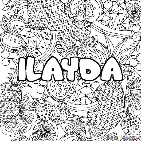 Coloriage prénom ILAYDA - d&eacute;cor Mandala fruits