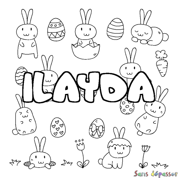 Coloriage pr&eacute;nom ILAYDA - d&eacute;cor Paques