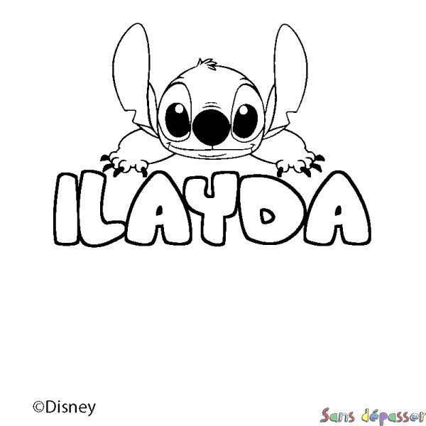 Coloriage pr&eacute;nom ILAYDA - d&eacute;cor Stitch