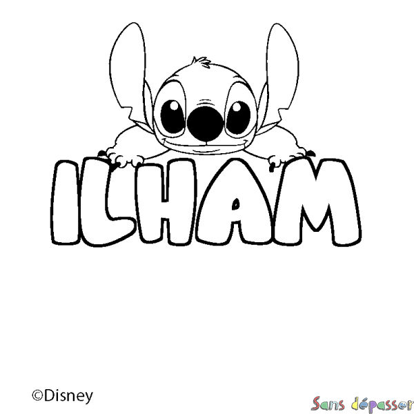 Coloriage pr&eacute;nom ILHAM - d&eacute;cor Stitch