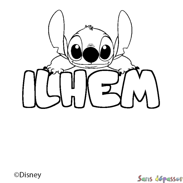 Coloriage pr&eacute;nom ILHEM - d&eacute;cor Stitch