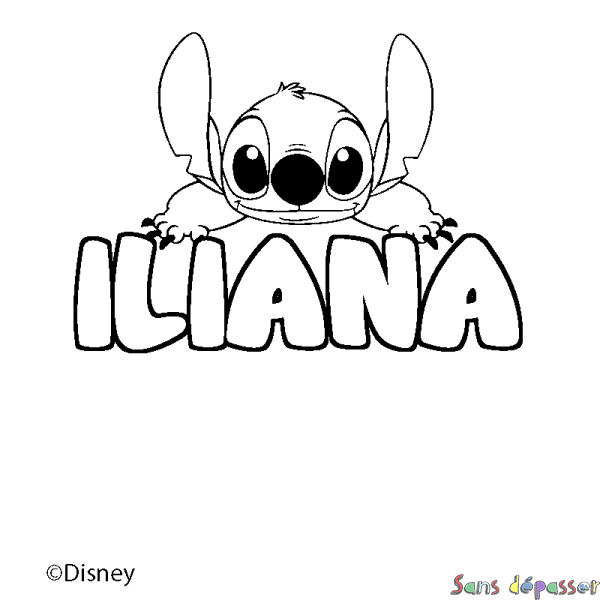 Coloriage pr&eacute;nom ILIANA - d&eacute;cor Stitch