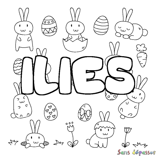 Coloriage pr&eacute;nom ILIES - d&eacute;cor Paques
