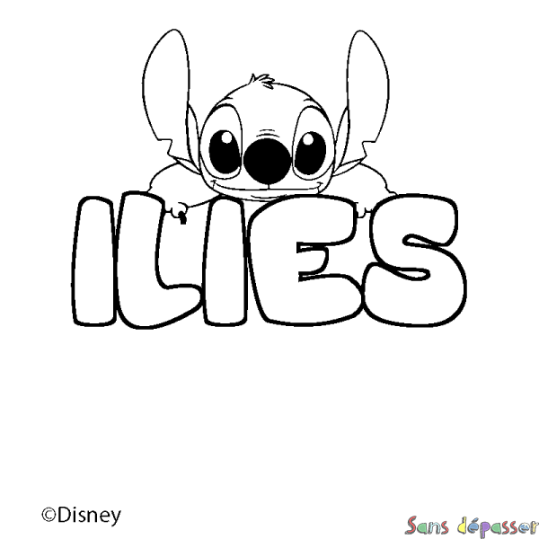 Coloriage pr&eacute;nom ILIES - d&eacute;cor Stitch