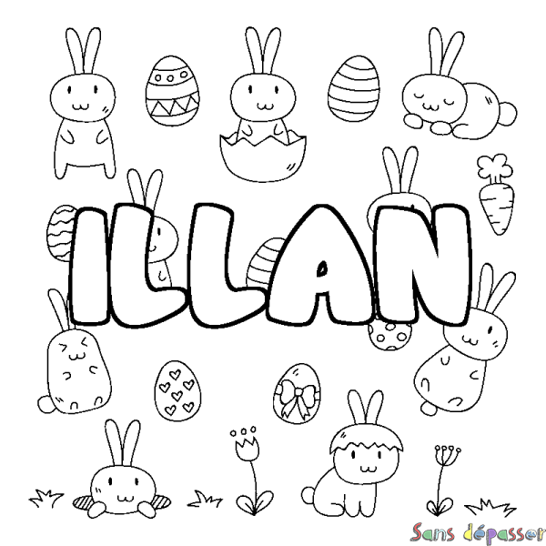 Coloriage pr&eacute;nom ILLAN - d&eacute;cor Paques