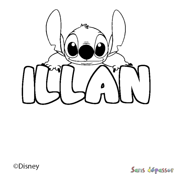 Coloriage pr&eacute;nom ILLAN - d&eacute;cor Stitch