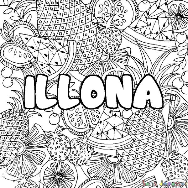 Coloriage prénom ILLONA - d&eacute;cor Mandala fruits