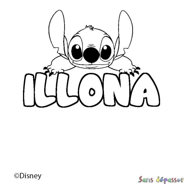 Coloriage pr&eacute;nom ILLONA - d&eacute;cor Stitch
