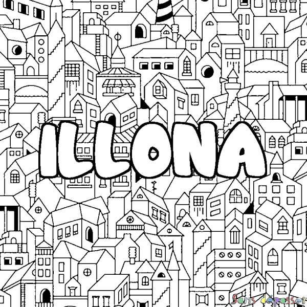 Coloriage pr&eacute;nom ILLONA - d&eacute;cor Ville