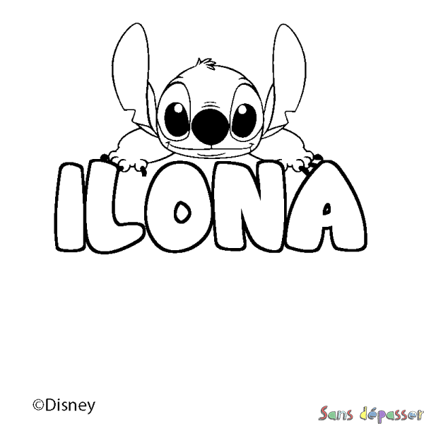 Coloriage pr&eacute;nom ILONA - d&eacute;cor Stitch