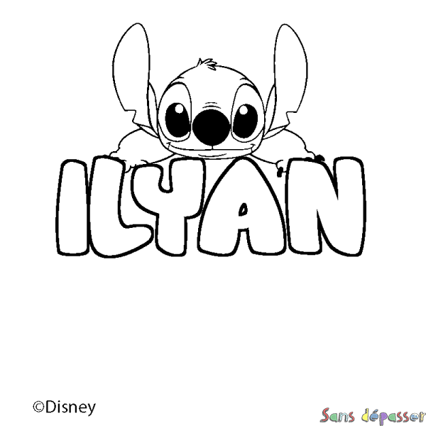 Coloriage pr&eacute;nom ILYAN - d&eacute;cor Stitch