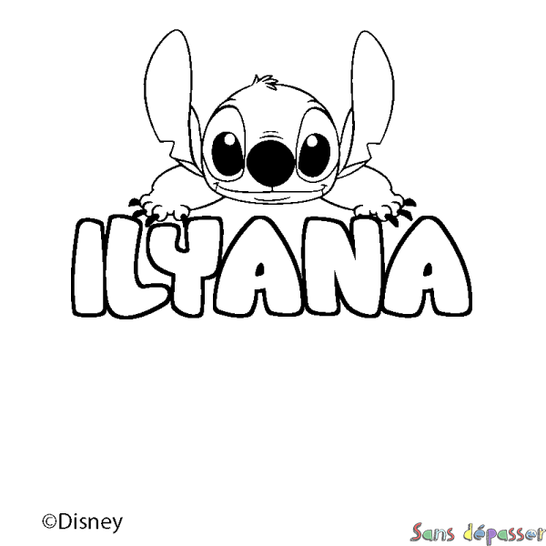 Coloriage pr&eacute;nom ILYANA - d&eacute;cor Stitch