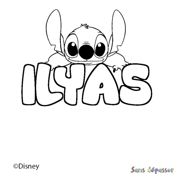 Coloriage pr&eacute;nom ILYAS - d&eacute;cor Stitch
