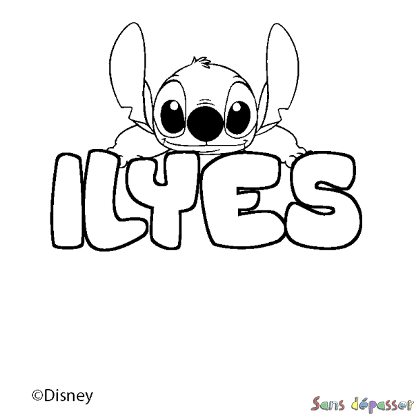 Coloriage pr&eacute;nom ILYES - d&eacute;cor Stitch