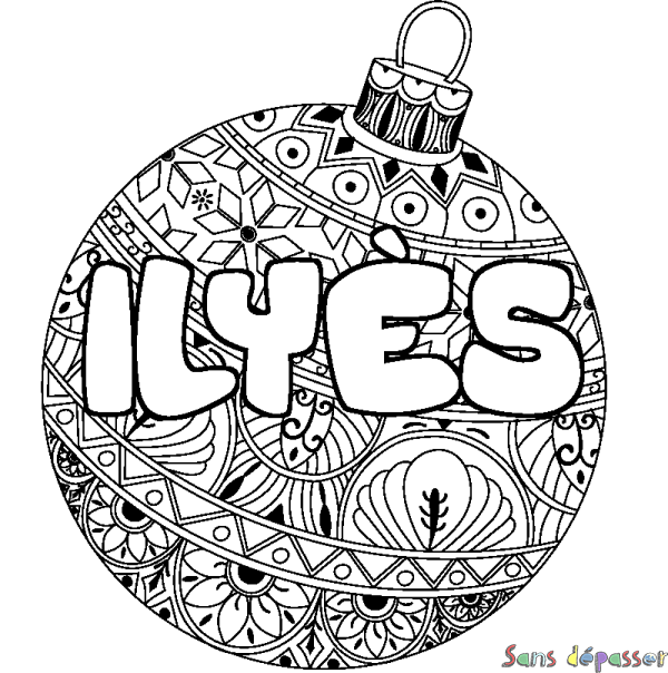 Coloriage pr&eacute;nom ILY&Egrave;S - d&eacute;cor Boule de No&euml;l