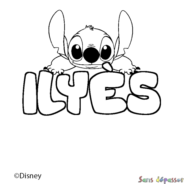 Coloriage pr&eacute;nom ILY&Egrave;S - d&eacute;cor Stitch