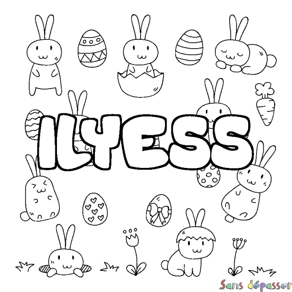 Coloriage pr&eacute;nom ILYESS - d&eacute;cor Paques