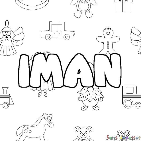 Coloriage pr&eacute;nom IMAN - d&eacute;cor Jouets