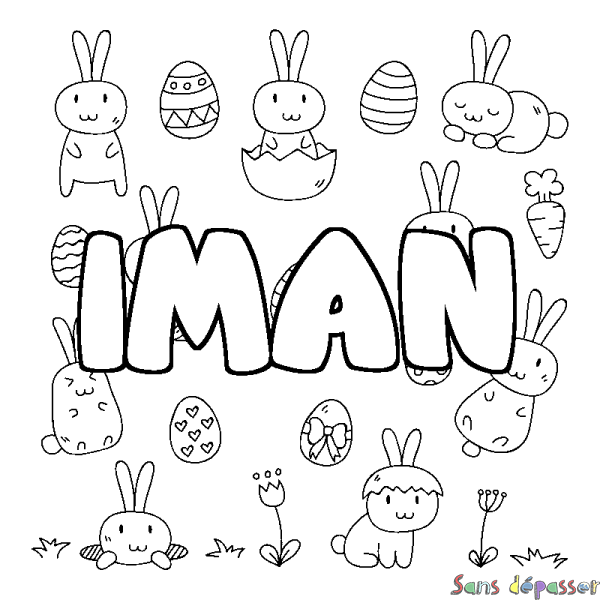 Coloriage pr&eacute;nom IMAN - d&eacute;cor Paques