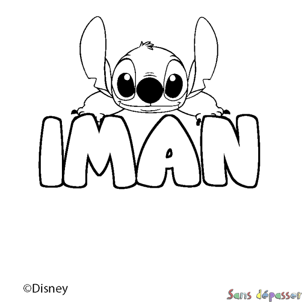 Coloriage pr&eacute;nom IMAN - d&eacute;cor Stitch