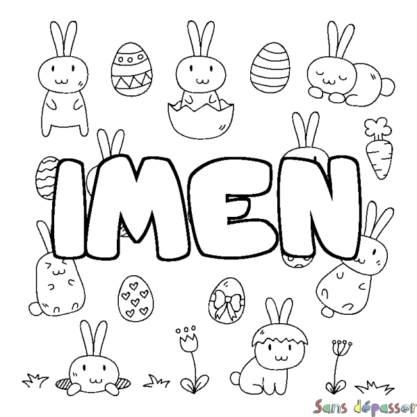 Coloriage pr&eacute;nom IMEN - d&eacute;cor Paques