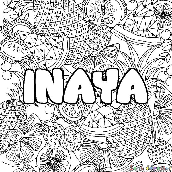 Coloriage prénom INAYA - d&eacute;cor Mandala fruits