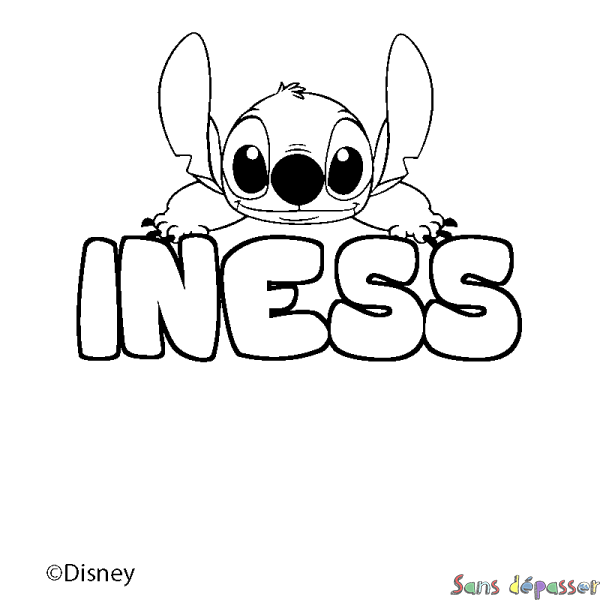 Coloriage pr&eacute;nom INESS - d&eacute;cor Stitch