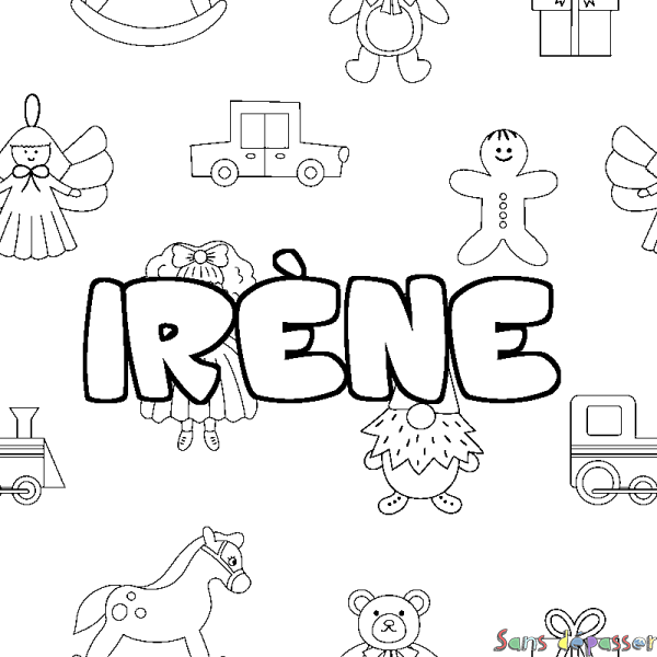 Coloriage pr&eacute;nom IR&Egrave;NE - d&eacute;cor Jouets