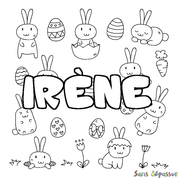 Coloriage pr&eacute;nom IR&Egrave;NE - d&eacute;cor Paques