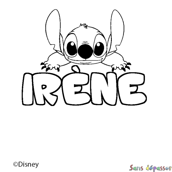 Coloriage pr&eacute;nom IR&Egrave;NE - d&eacute;cor Stitch