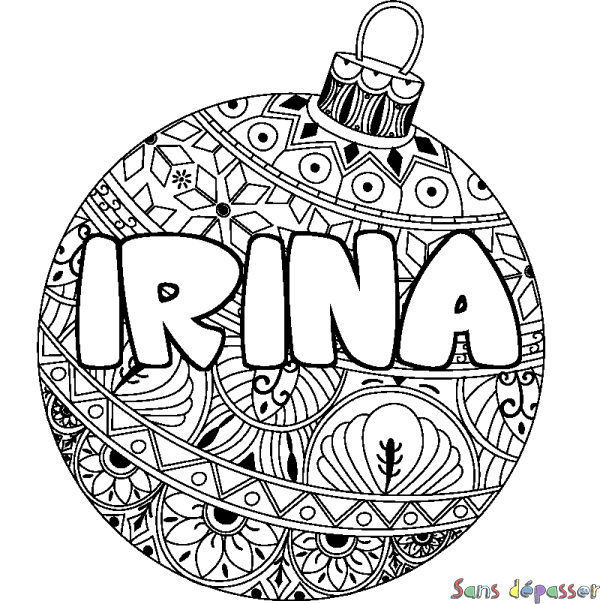 Coloriage pr&eacute;nom IRINA - d&eacute;cor Boule de No&euml;l