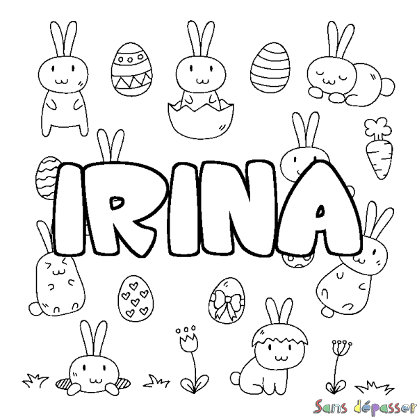 Coloriage pr&eacute;nom IRINA - d&eacute;cor Paques