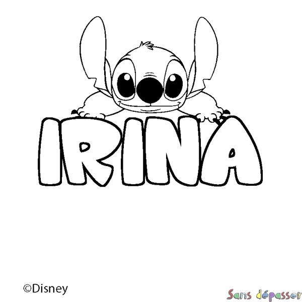 Coloriage pr&eacute;nom IRINA - d&eacute;cor Stitch