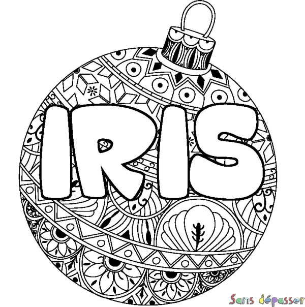 Coloriage pr&eacute;nom IRIS - d&eacute;cor Boule de No&euml;l