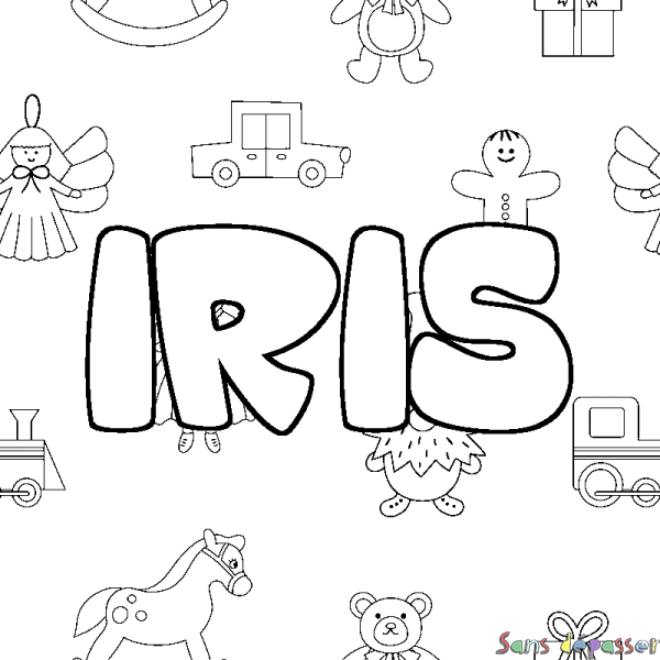 Coloriage pr&eacute;nom IRIS - d&eacute;cor Jouets