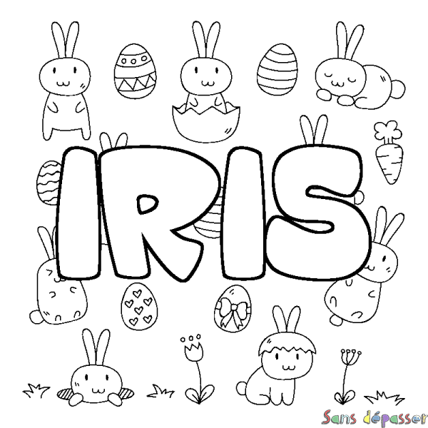 Coloriage pr&eacute;nom IRIS - d&eacute;cor Paques