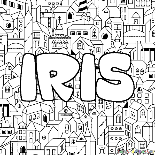 Coloriage pr&eacute;nom IRIS - d&eacute;cor Ville