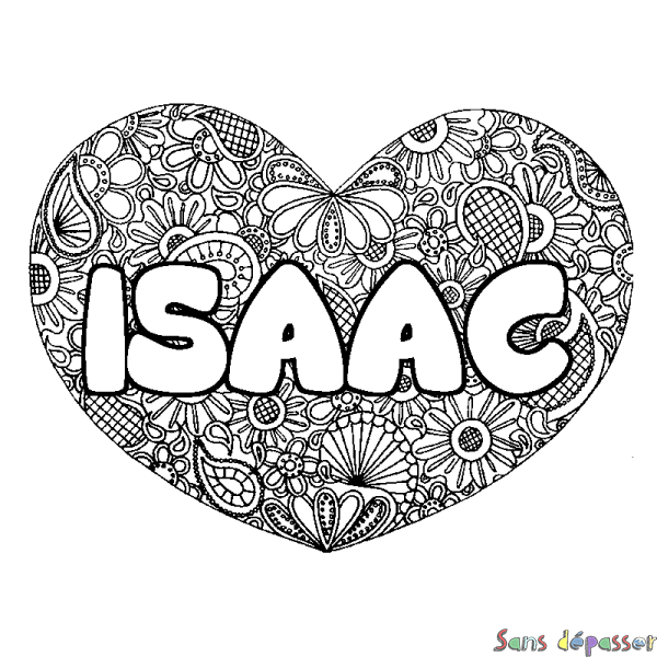 Coloriage prénom ISAAC - d&eacute;cor Mandala coeur