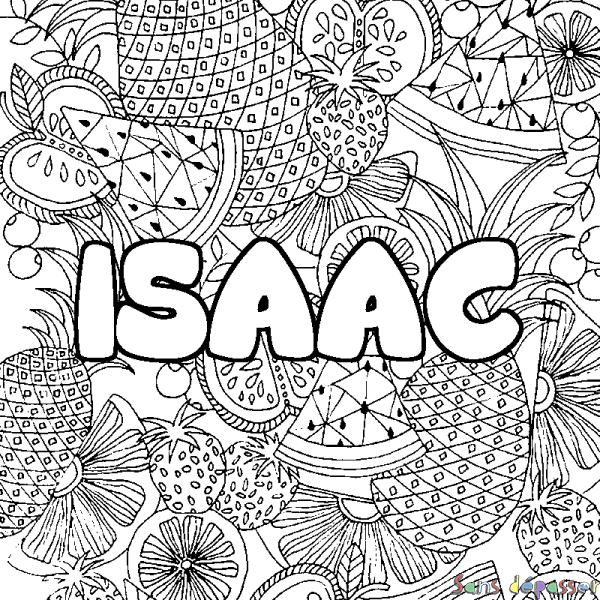Coloriage pr&eacute;nom ISAAC - d&eacute;cor Mandala fruits