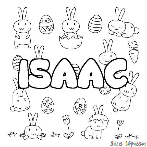Coloriage pr&eacute;nom ISAAC - d&eacute;cor Paques