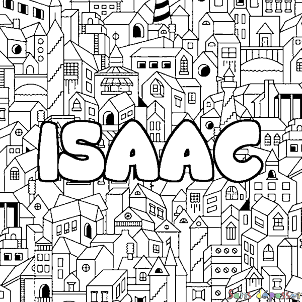 Coloriage prénom ISAAC - d&eacute;cor Ville