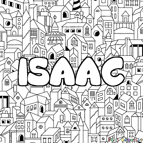 Coloriage pr&eacute;nom ISAAC - d&eacute;cor Ville