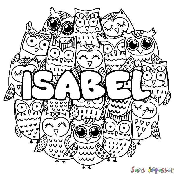 Coloriage prénom ISABEL - d&eacute;cor Chouettes