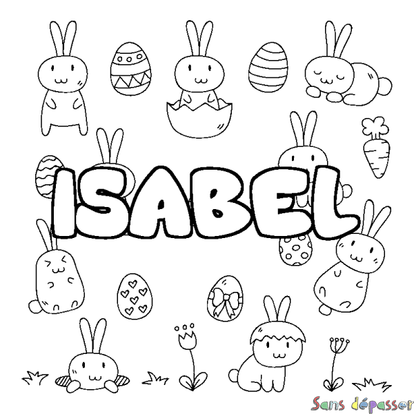 Coloriage prénom ISABEL - d&eacute;cor Paques