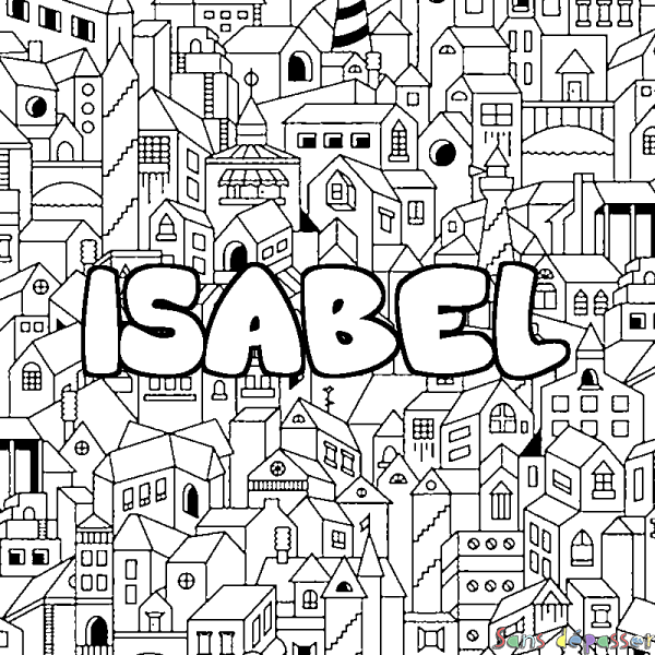 Coloriage prénom ISABEL - d&eacute;cor Ville