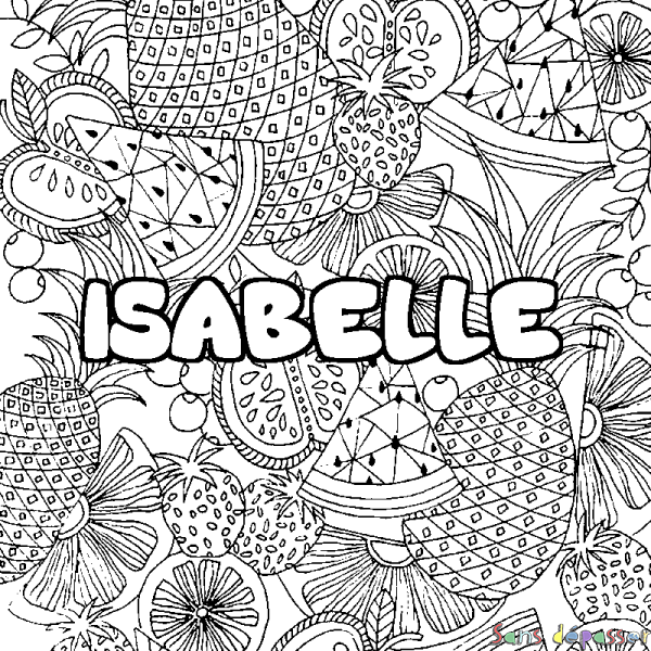 Coloriage prénom ISABELLE - d&eacute;cor Mandala fruits