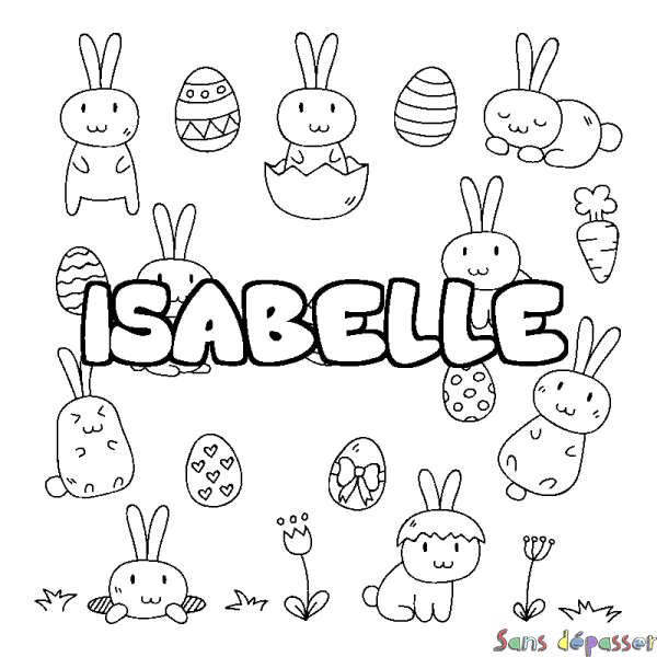 Coloriage pr&eacute;nom ISABELLE - d&eacute;cor Paques