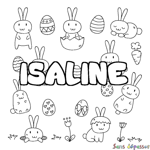 Coloriage pr&eacute;nom ISALINE - d&eacute;cor Paques