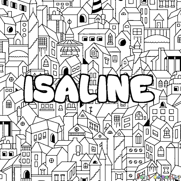 Coloriage prénom ISALINE - d&eacute;cor Ville